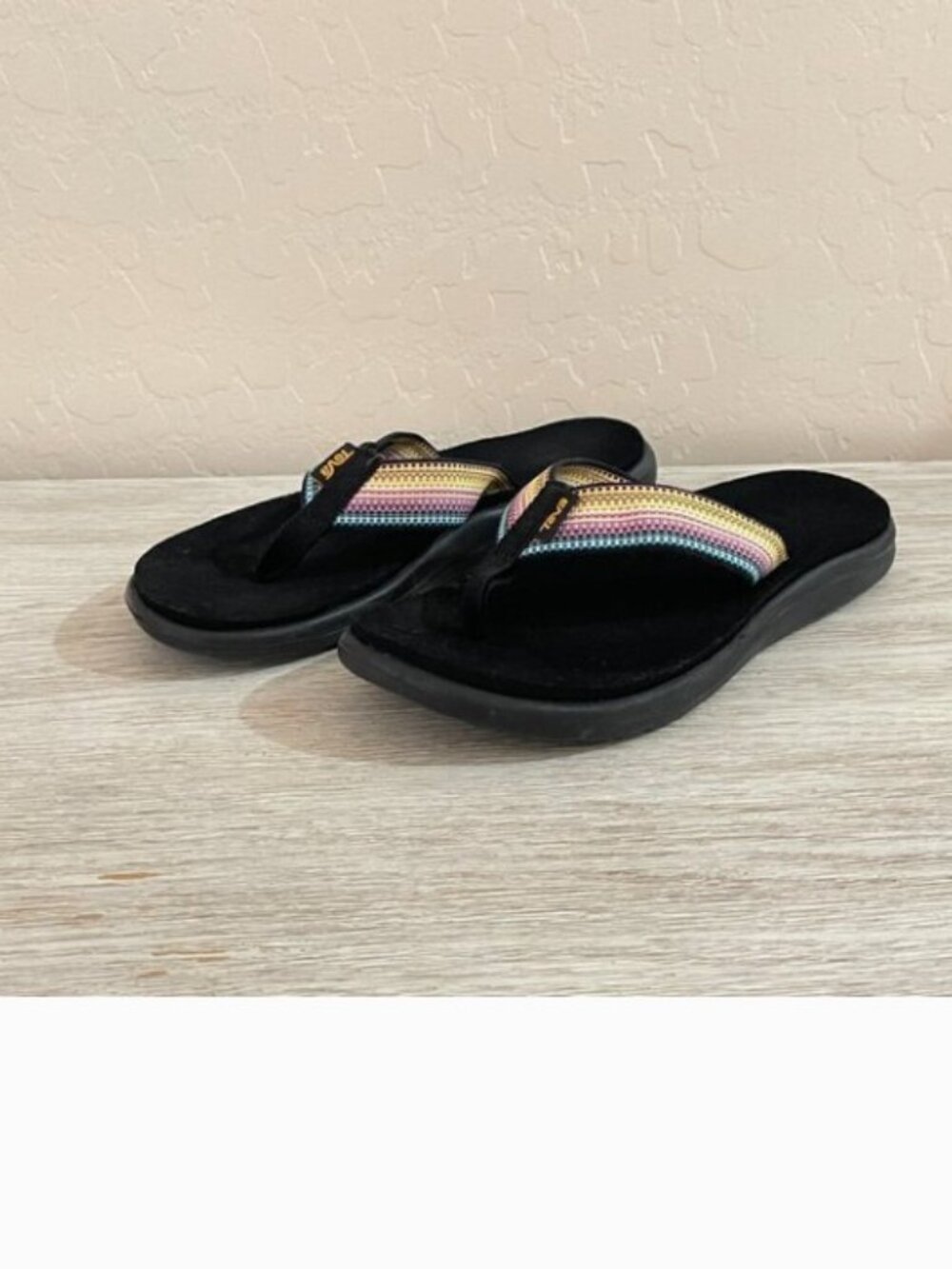 Teva Flip Flop Sandals Voya Antiguous Black Multi Color Straps 6